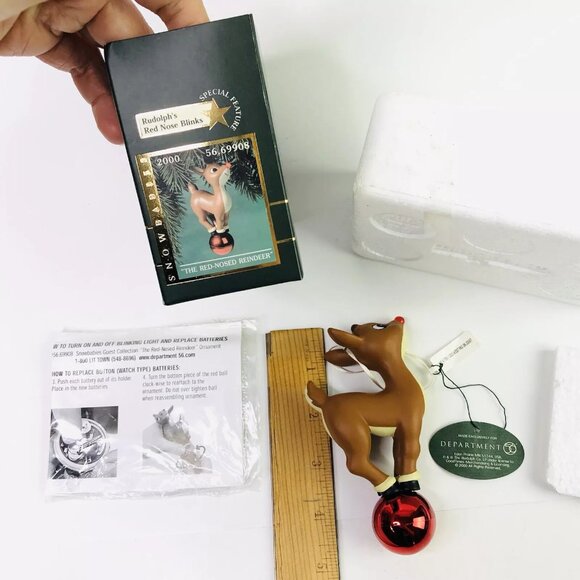 Dept 56 Rudolph The Red Nosed Reindeer Christmas Ornament Snowbabies Blink Light - Picture 5 of 8